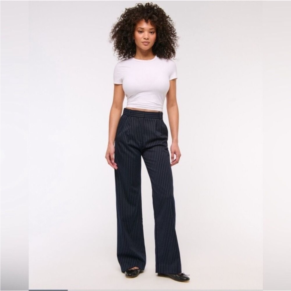 Abercrombie & Fitch Navy Pinstripe Wide Leg Pants